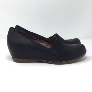 Dansko | Black Liliana Burnished Nubuck Leather Slip On Wedge Shoes 6.5